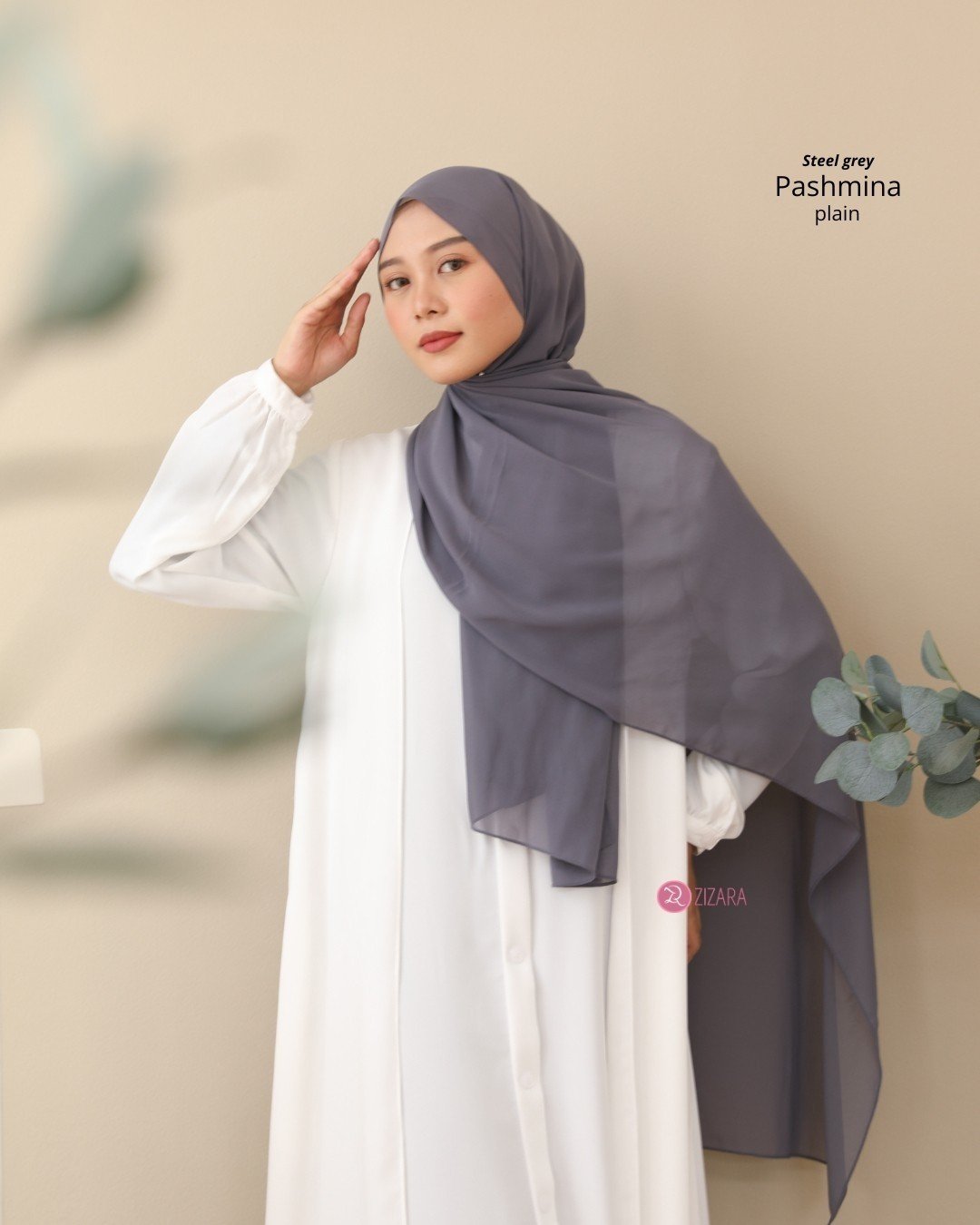 Plain Pashmina Steel Grey